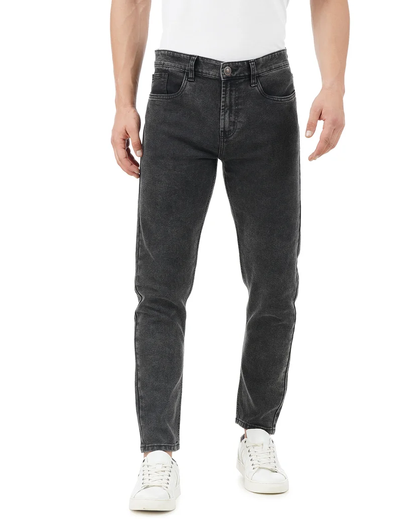 Inkd BLACK - Grey Dilemma Men's Slim Fit Jeans - Mid-Rise | Cotton Blend | Contrast Stitch | Stretchable Fabric | Classic 5 Pocket Styling for Men | Best Price UAE